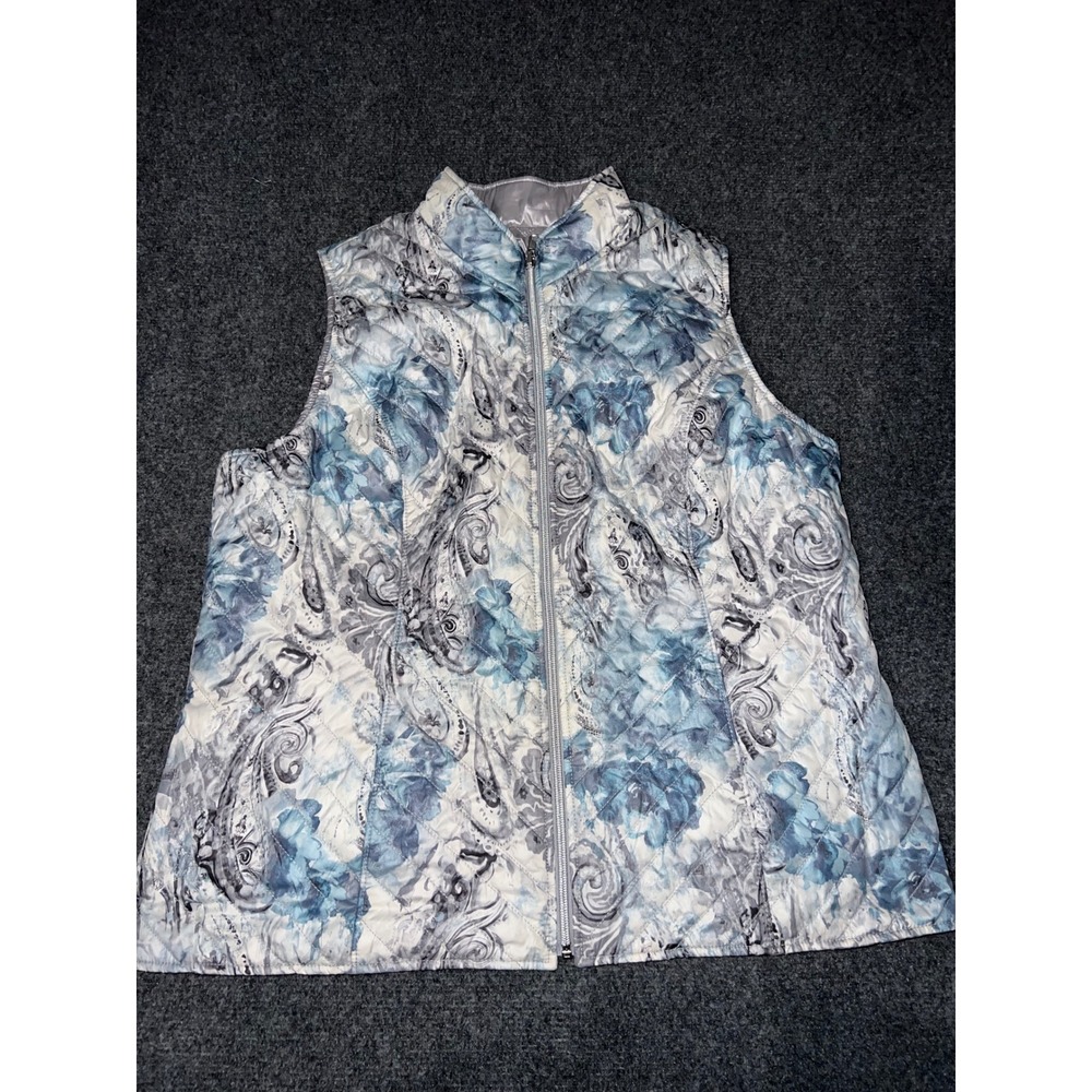 32 Degrees Blue Floral Paisley Quilted Puffer Vest Mock Neck Zip Front Size M